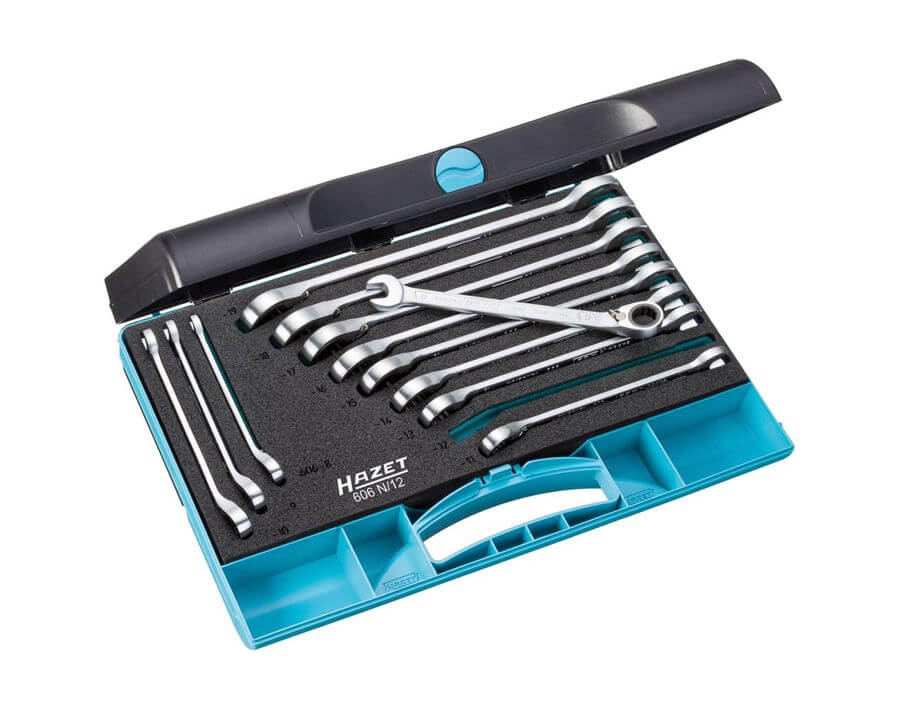 Maulschlüssel mit Ringratsche im Satz, umschaltbar