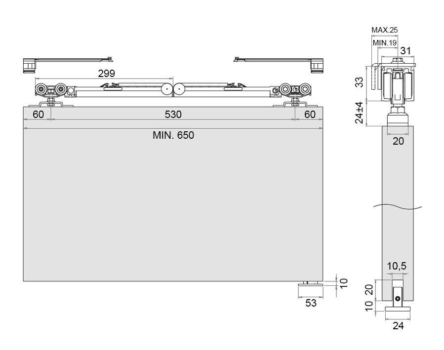 Sistema di scorrimento per porte in legno Classic Fluid