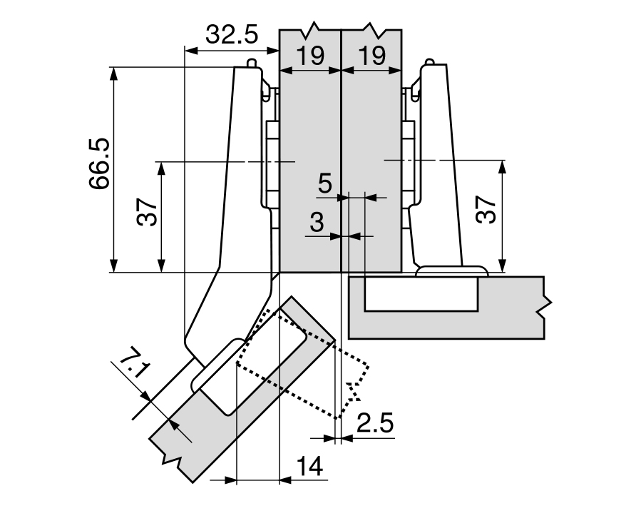 +45° II-cerniera per mobili ad angolo, battuta a sormonto CLIP top