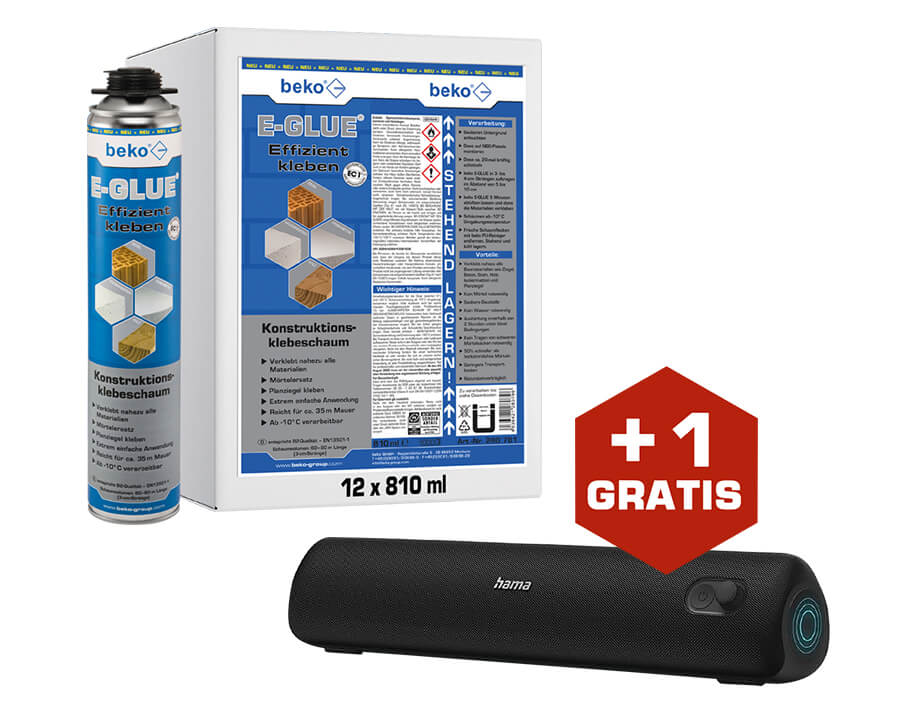 Set promozionale schiuma adesiva per edilizia E-GLUE e radio Hama 