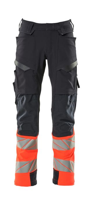 Pantaloni con tasche porta-ginocchiere ACCELERATE SAFE blu navy scuro/hi-vis rosso