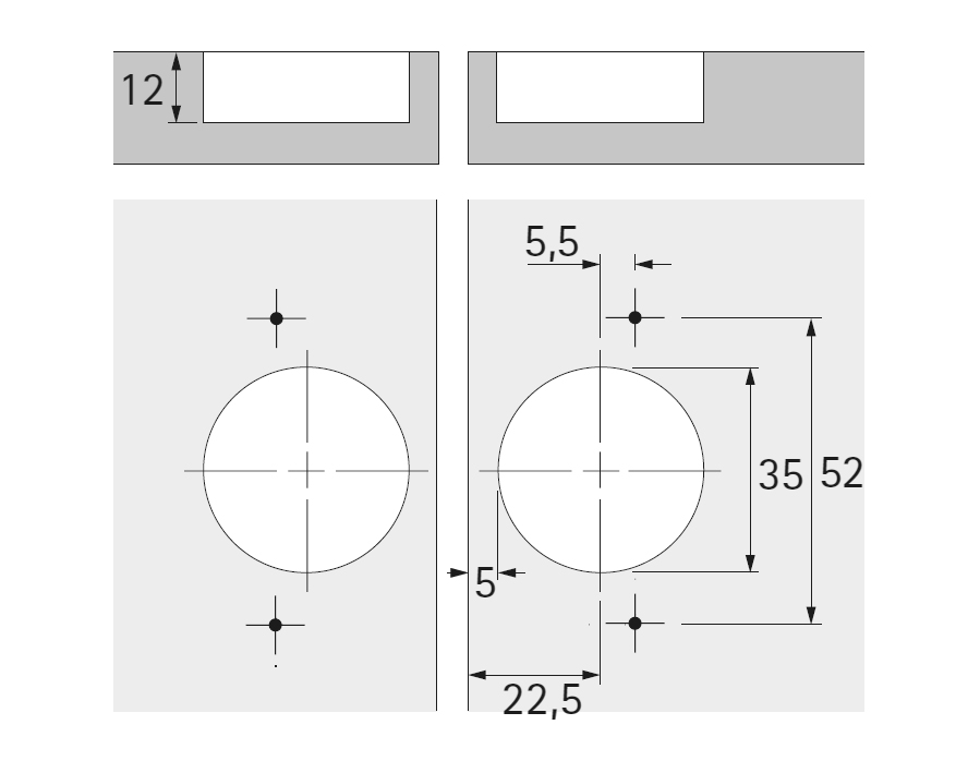 Cerniera per ante a libro con centro di rotazione sfalsato