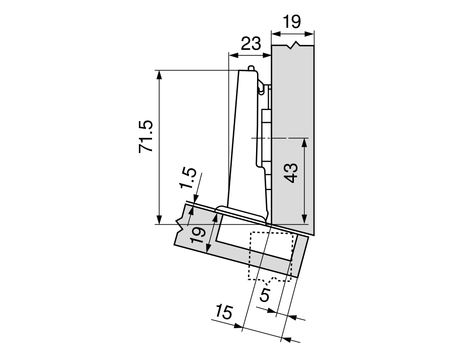 -15° III-cerniera per mobili ad angolo, battuta a sormonto massima CLIP top