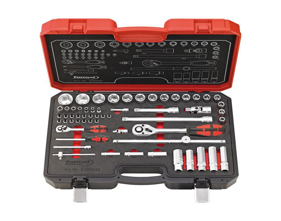 Kombinierte Sechskant-Steckschlüssel-Garnitur 1/4" und 1/2", 58-teilig