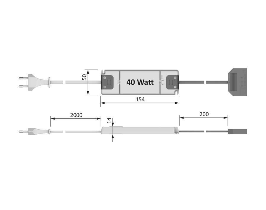 Alimentatore per LED 40 W con spina piatta europea (distributore a 6 vie)