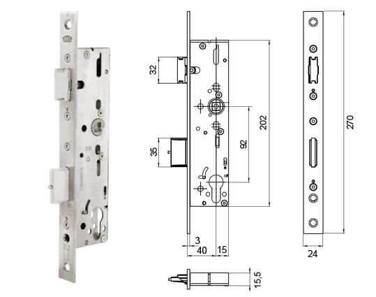 Serratura antipanico B 1821 per porte a 2 ante 