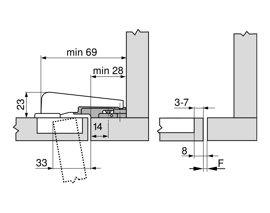 Cerniera per mobili con colonna a filo MODUL