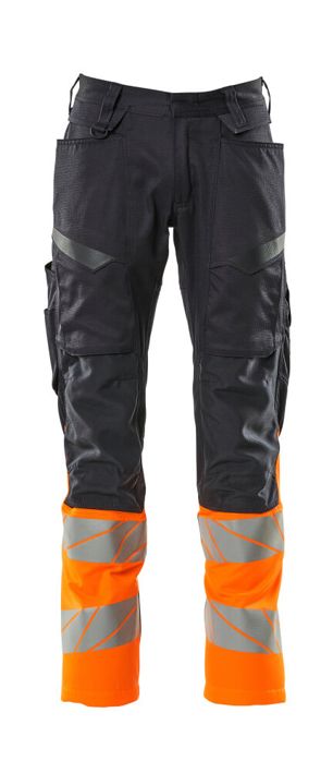 Pantaloni con tasche porta-ginocchiere ACCELERATE SAFE blu navy scuro/hi-vis arancio