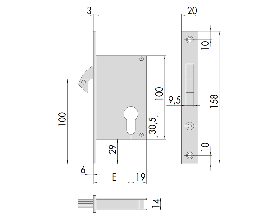 Serratura da infilare a cilindro europeo, per montanti