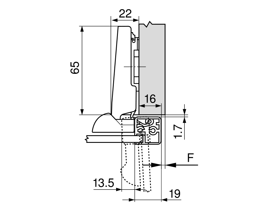 Cerniera da 95° per telai in alluminio CLIP top