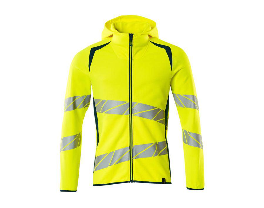 Felpa con cappuccio con chiusura lampo ACCELERATE SAFE hi-vis giallo/petrolio scuro