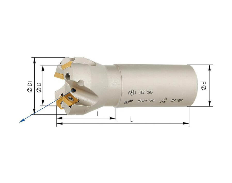 Schaftfräser mit Innenkühlung, 45°