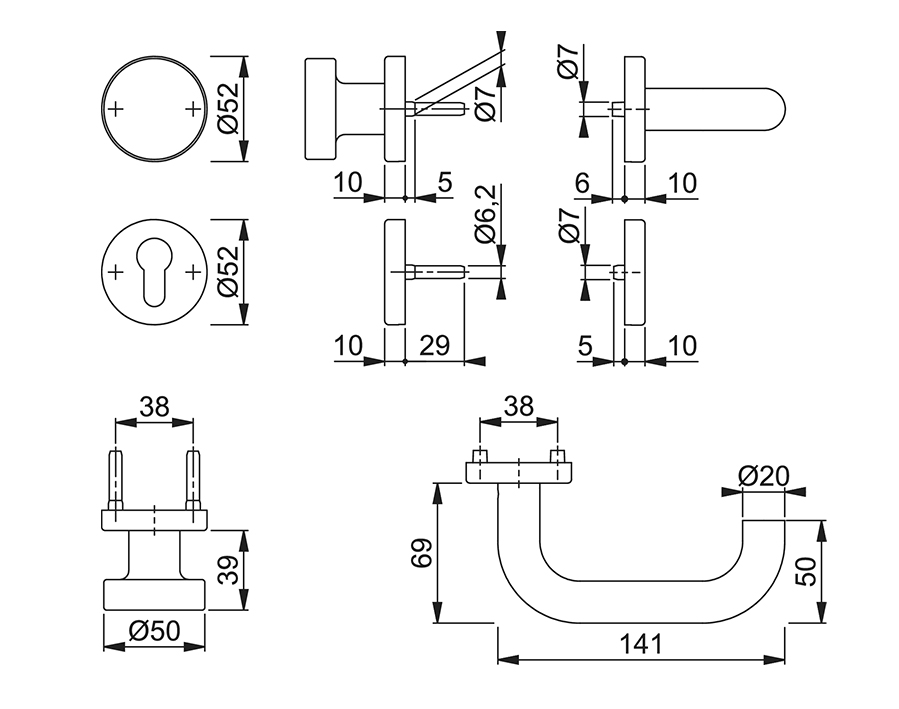 Guarnitura tagliafuoco cambio con rosetta e bocchetta per porte d’ingresso serie Paris mod. FS-E58/42H/42HS/138 