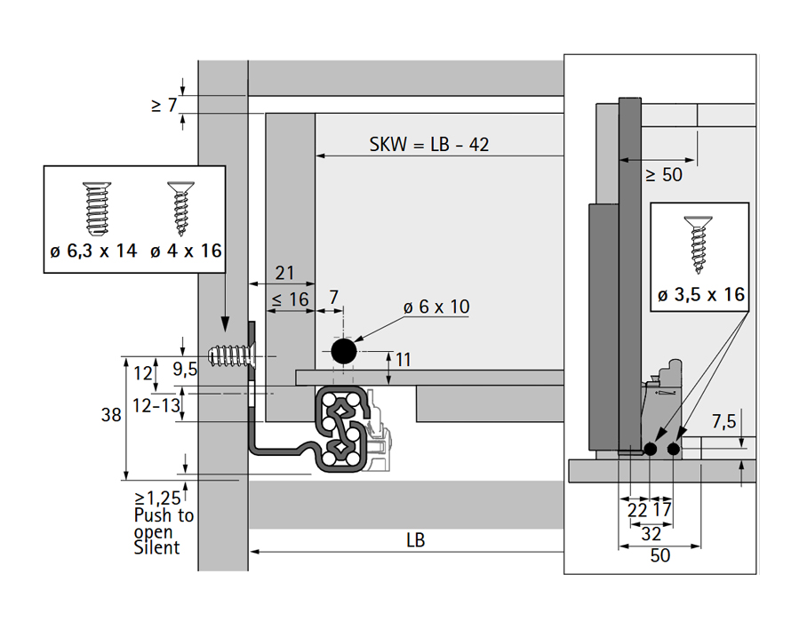 Guida ad estrazione totale per cassetti in legno Quadro V6 YOU con Silent System 
