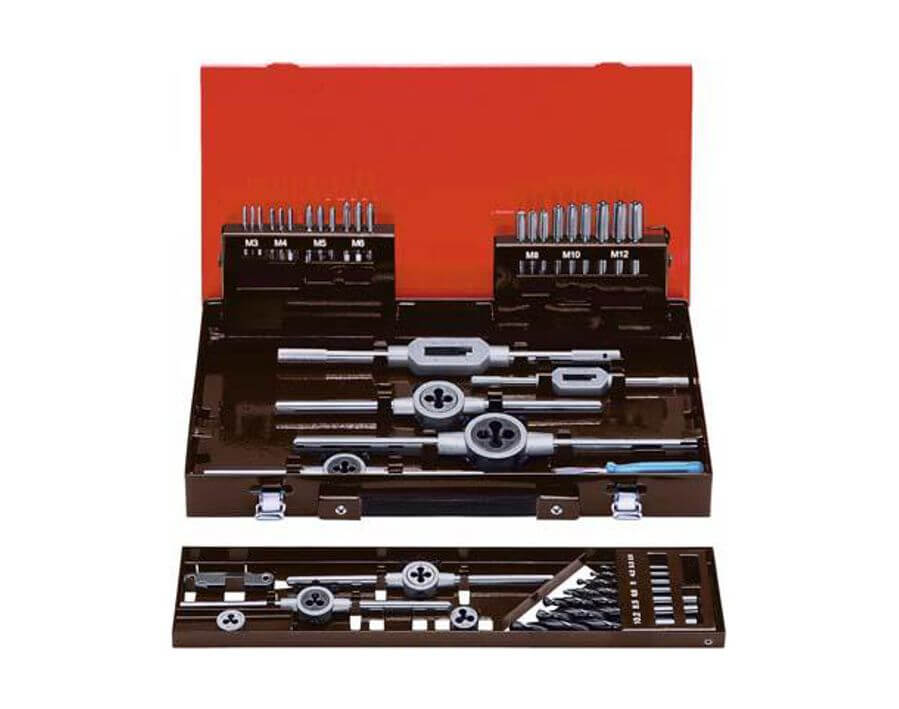 Hand-Gewindeschneidwerkzeug-Satz M3–12 im Stahlblechkoffer