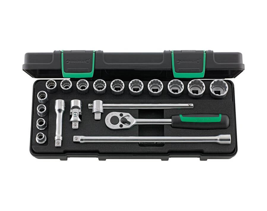 Zwölfkant-Steckschlüssel-Garnitur 3/8", 19-teilig