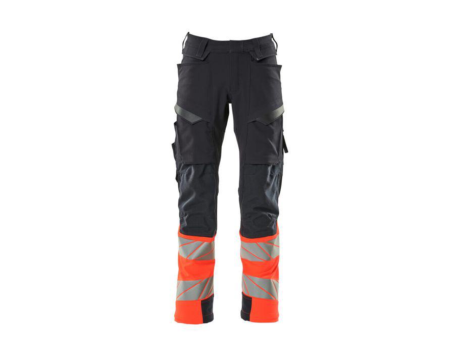 Pantaloni con tasche porta-ginocchiere ACCELERATE SAFE blu navy scuro/hi-vis rosso