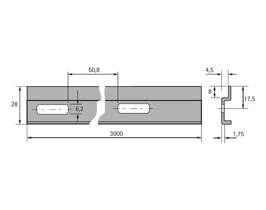 Binario di sospensione tipo B per attaccaglie