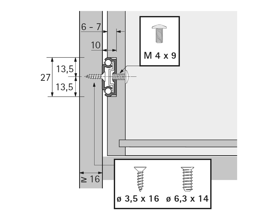 Guida ad estrazione semplice KA 270 per scanalature di 27 mm