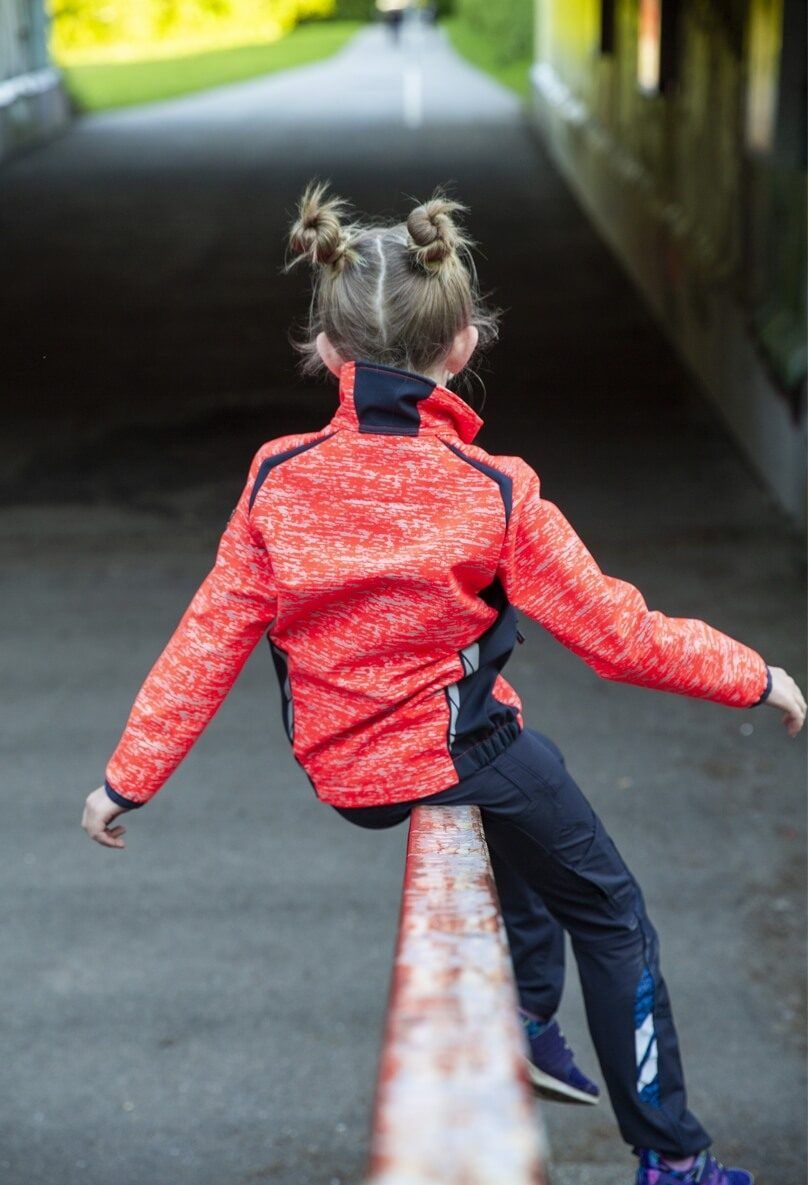 Giacca softshell da bambino ACCELERATE SAFE hi-vis rosso/blu navy scuro