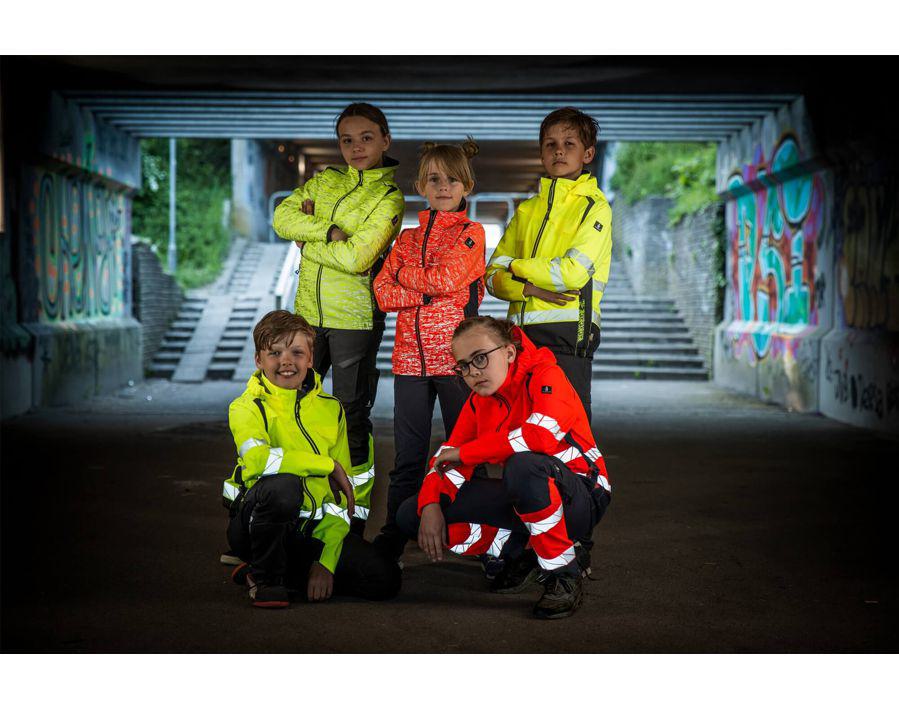 Giacca softshell da bambino ACCELERATE SAFE hi-vis rosso/blu navy scuro