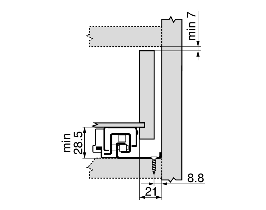 Guida ad estrazione totale con BLUMOTION MOVENTO - montaggio sul fondo del corpo mobile - cassetto
