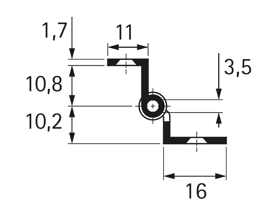 Cerniera per ante sagomate - collo D 7,5