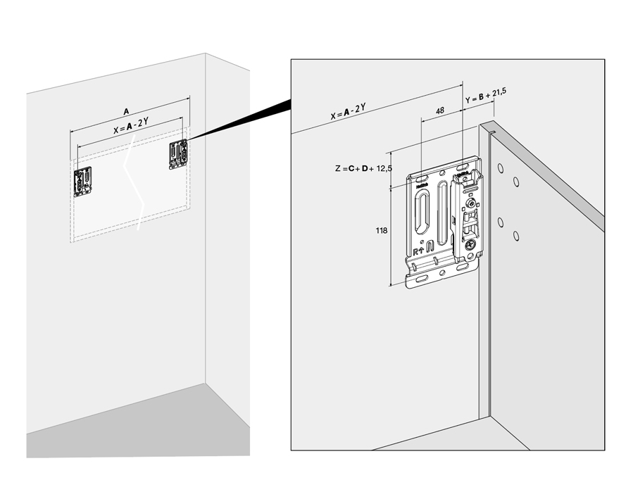 Kit attaccaglia per pensili SAH 500 con sicura antisganciamento