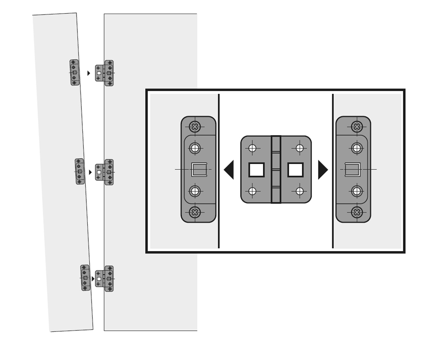Cerniera centrale da montare a scatto per ante a libro