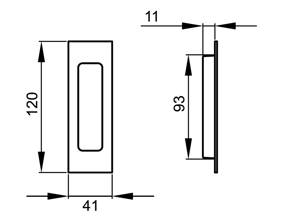 Maniglia da incasso per porte scorrevoli