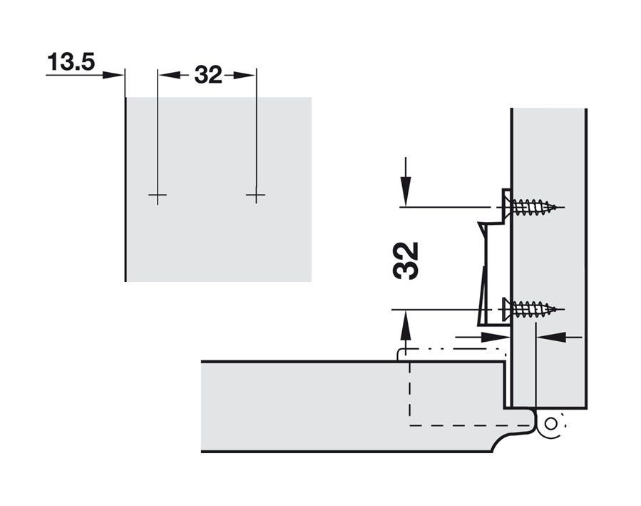 Base di montaggio per cerniera per ante con battuta doppia 
