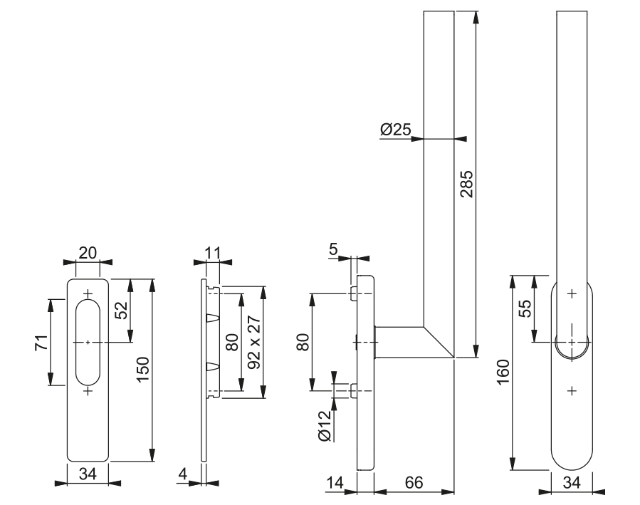 Maniglione singolo per alzante scorrevole serie Amsterdam HS-E0400F-25/431N-AS/420