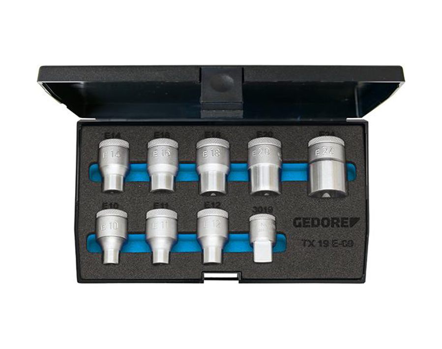 Schraubendreher-Einsatz-Garnitur 1/2" für Außen-TORX®-Schrauben, 9-teilig