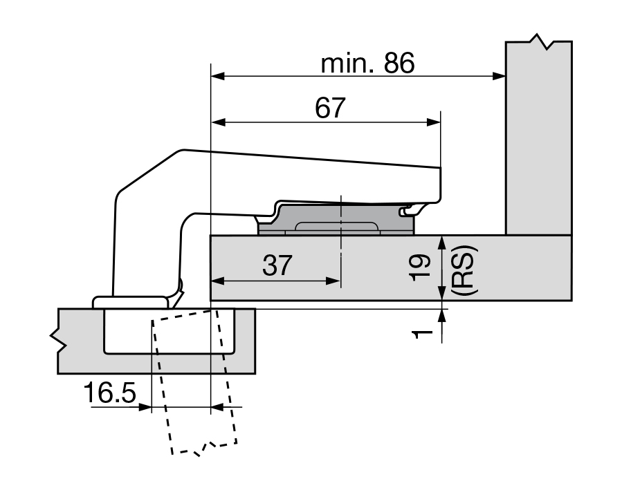 Cerniera per mobili con colonna battuta a sormonto CLIP top BLUMOTION