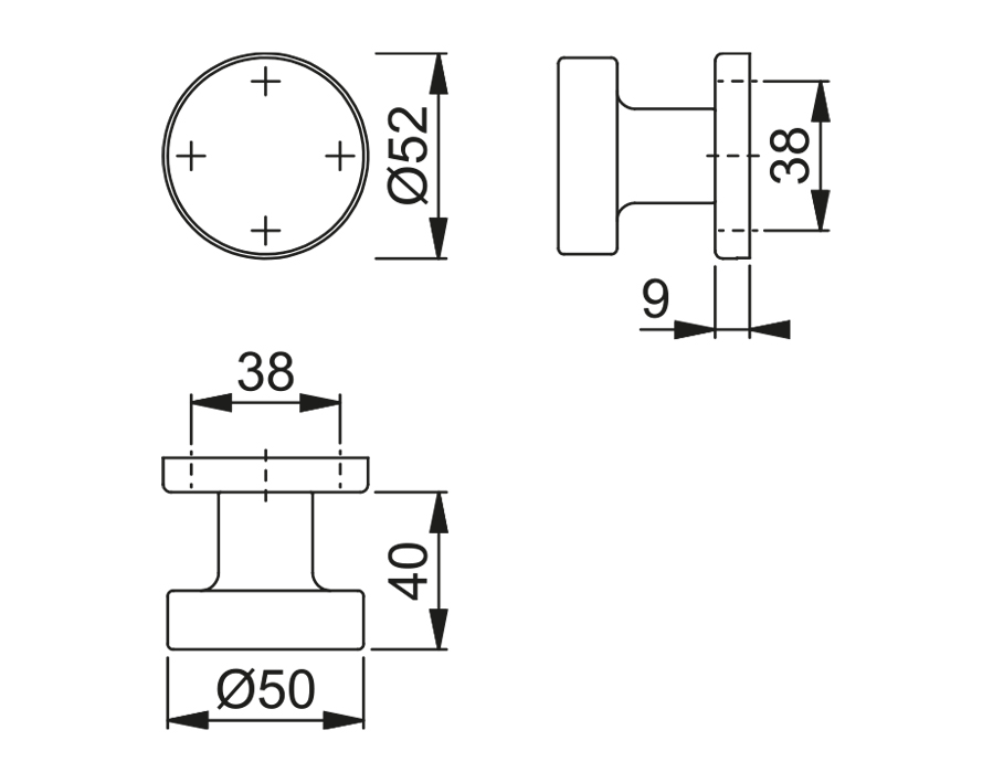 Pomolo fisso su rosetta 58/42K 