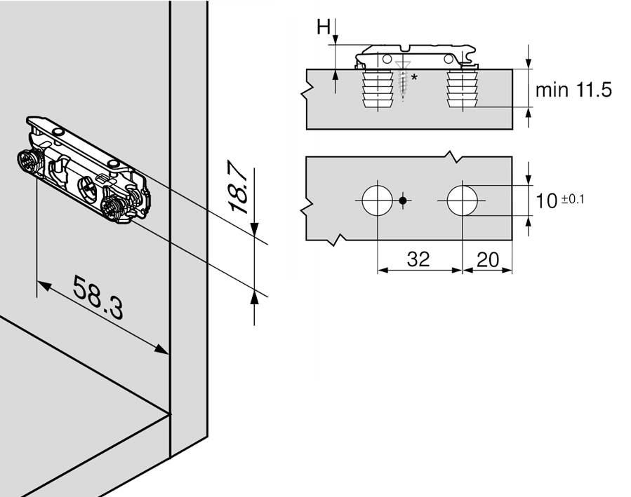 Piastrina di premontaggio con eccentrico diritta CLIP top / CLIP top BLUMOTION