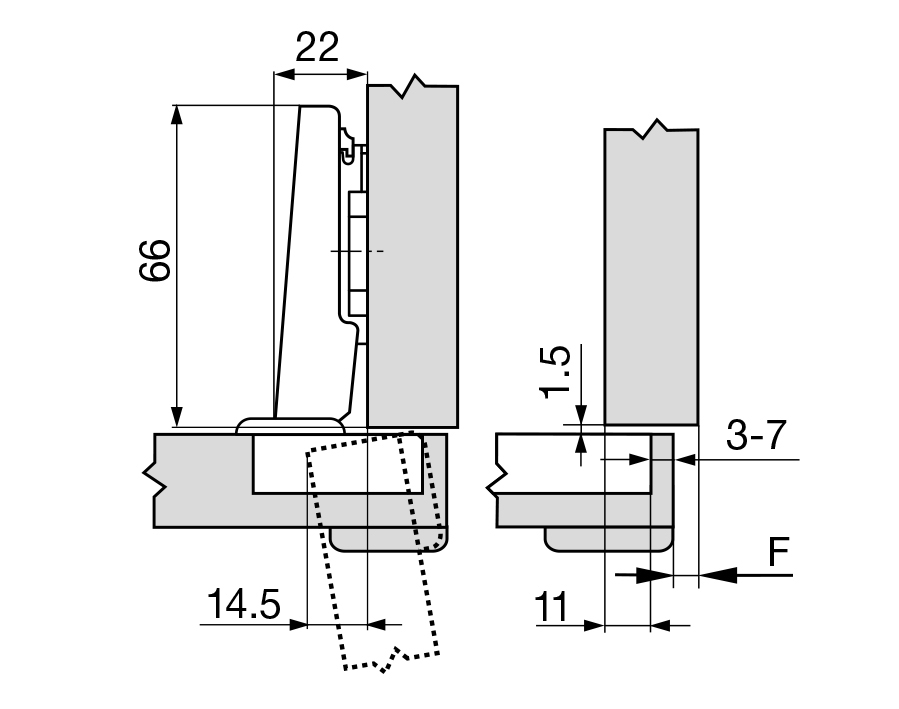 Cerniera per ante con profilati CLIP top