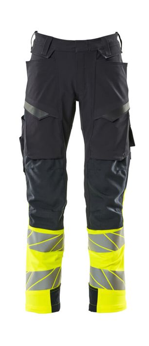 Pantaloni con tasche porta-ginocchiere ACCELERATE SAFE blu navy scuro/hi-vis giallo