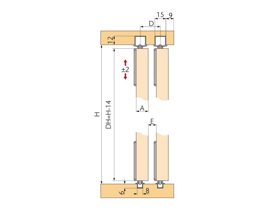 Ferramenta per 1 anta scorrevole in legno opk Submarine 9 W InSide 