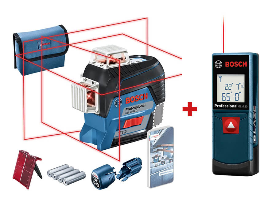 Livella laser a proiezione di linee GLL 3-80 C Professional + misuratore laser GLM 20 
