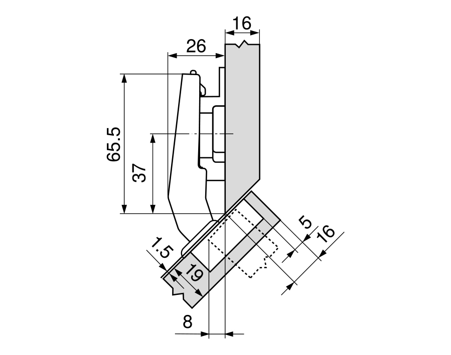 +45° III-cerniera per mobili ad angolo, battuta a sormonto massima CLIP top