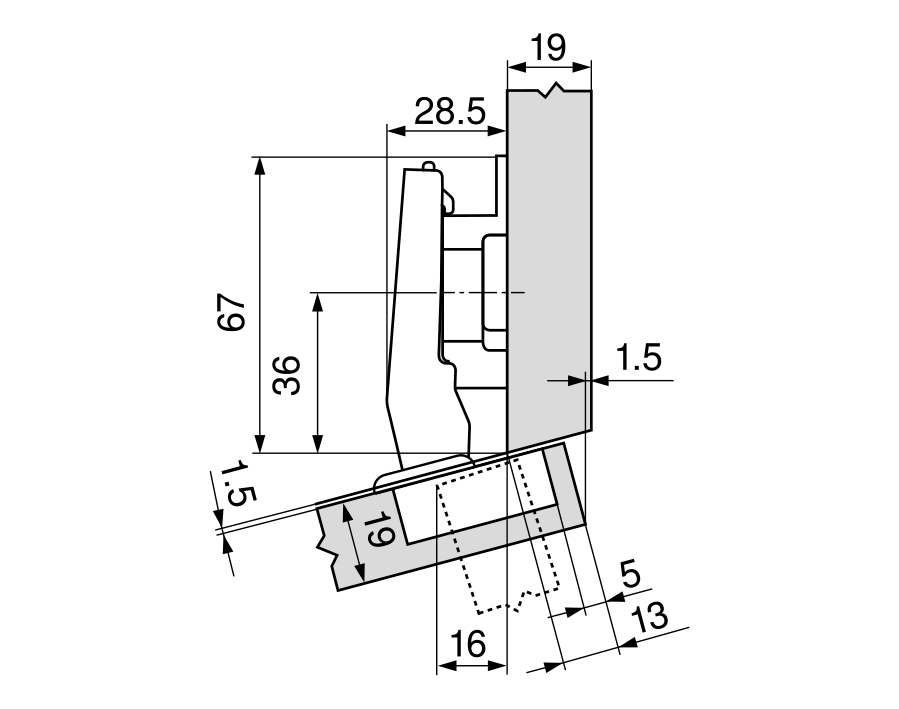 +15° III-cerniera per mobili ad angolo, battuta a sormonto massima CLIP top