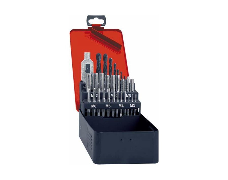 Gewindeschneidwerkzeug-Satz M3–M12 + Kernlochb. + Windeisen in Metallkassette