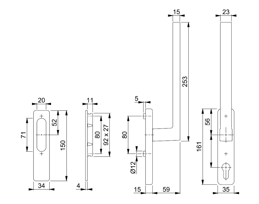 Maniglione singolo per alzante scorrevole in alluminio serie Austin HS-0769/419N-AS/420