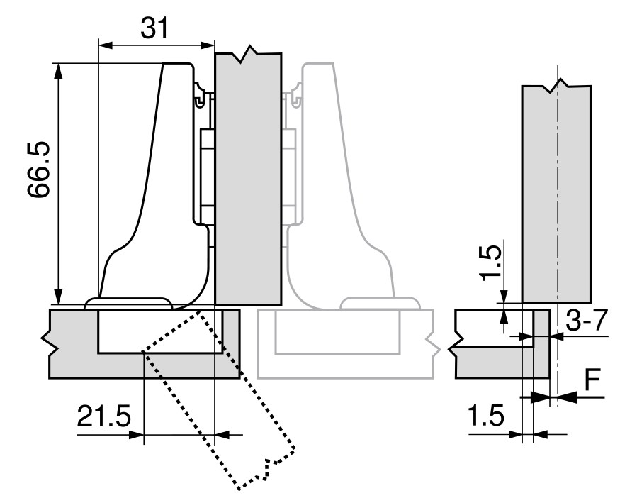 Cerniera Blum 78T9550.TL Clip Top Per Mobili Con Colonna A Filo Senza Molla Apertura 95 Gradi