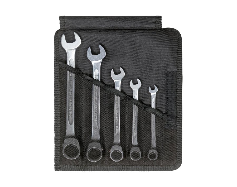 Maulschlüssel mit Ringratsche im Satz, umschaltbar