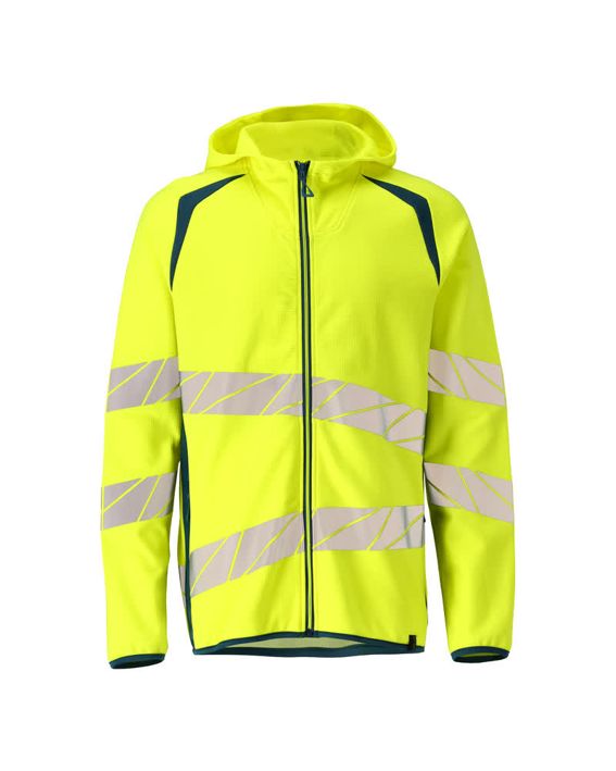 Felpa con cappuccio con chiusura lampo ACCELERATE SAFE hi-vis giallo/petrolio scuro