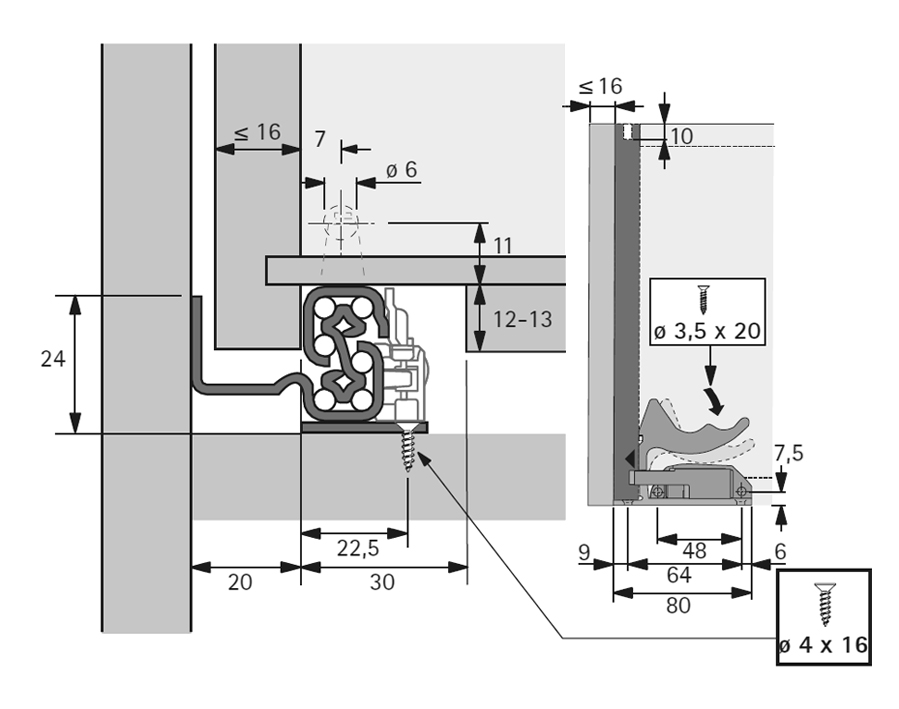 Guida ad estrazione totale per montaggio sul fondo Quadro V6 con Silent System