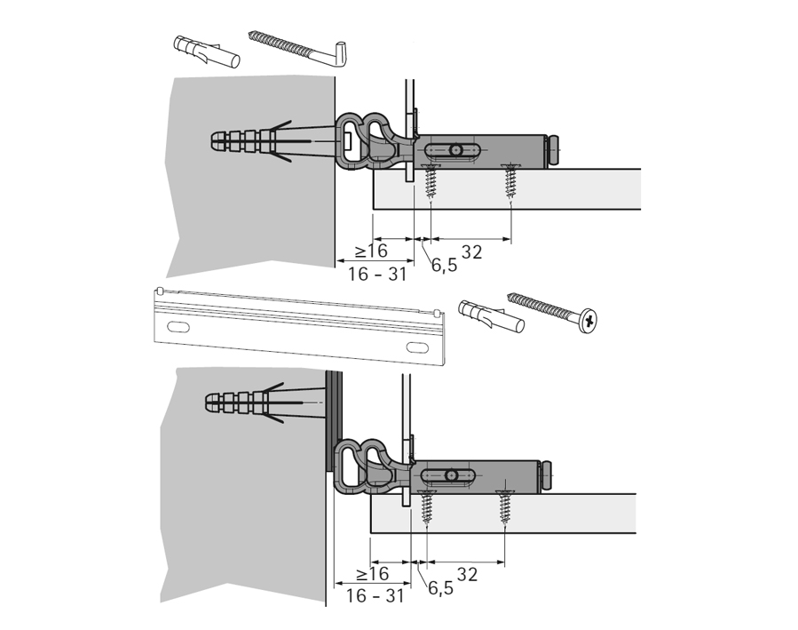 Attaccaglia per pensili SAH 116 per il montaggio nel mobile