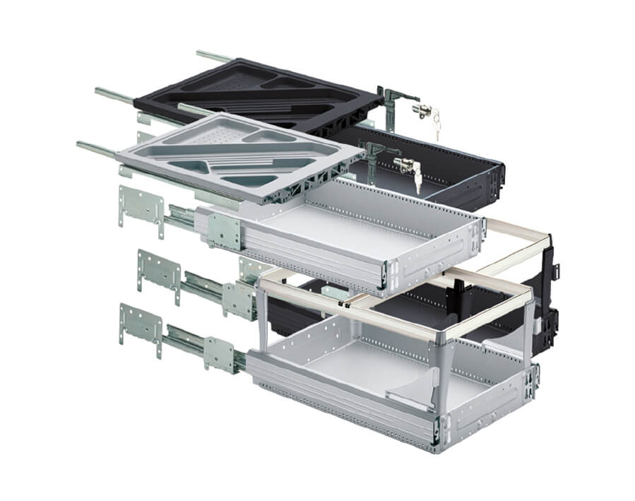 Kit completo cassettiera da scrivania con guide ad estrazione totale Systema Top 2000